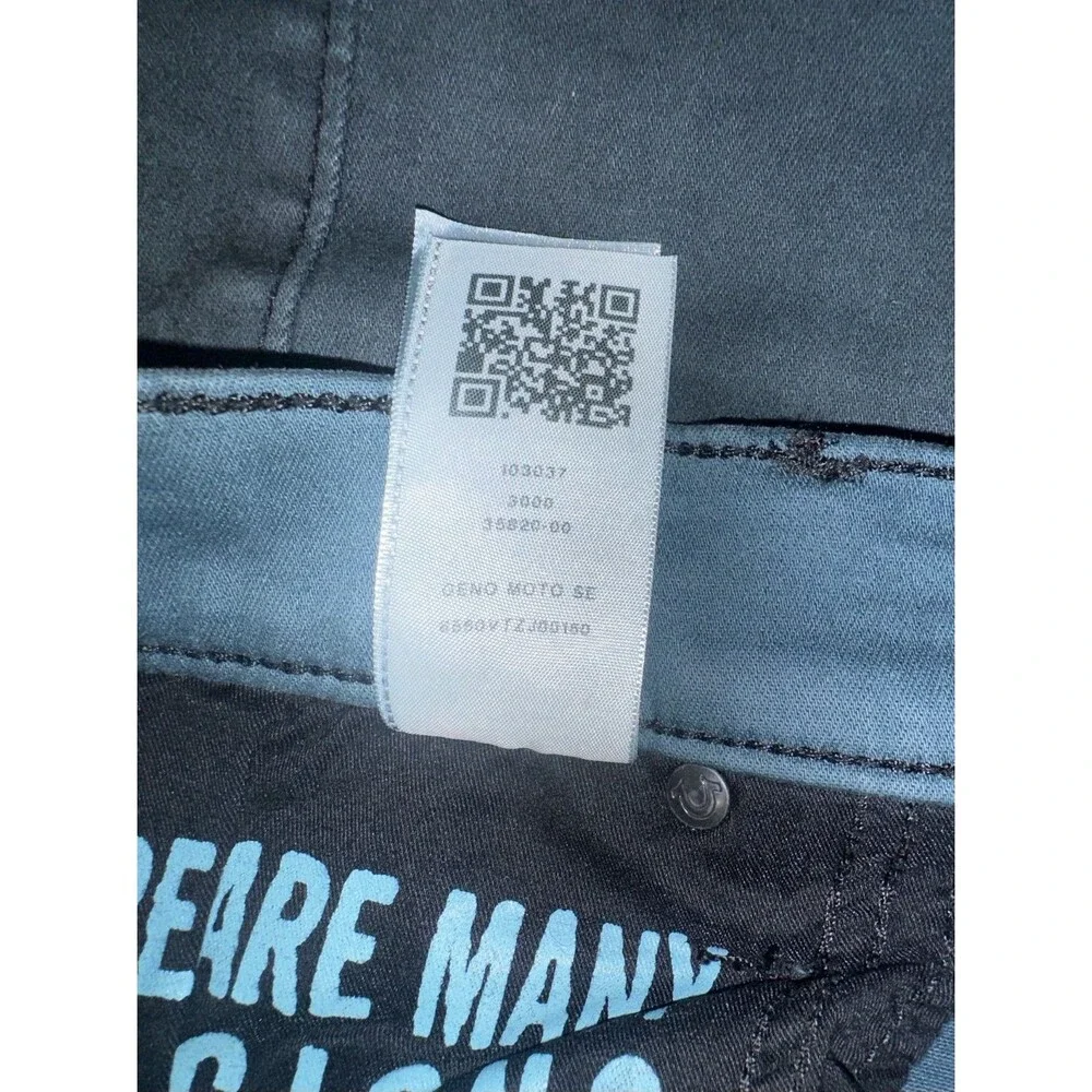 True Religion Geno Moto Jeans Black Denim Stitching Faded Slim Size 36 Biker